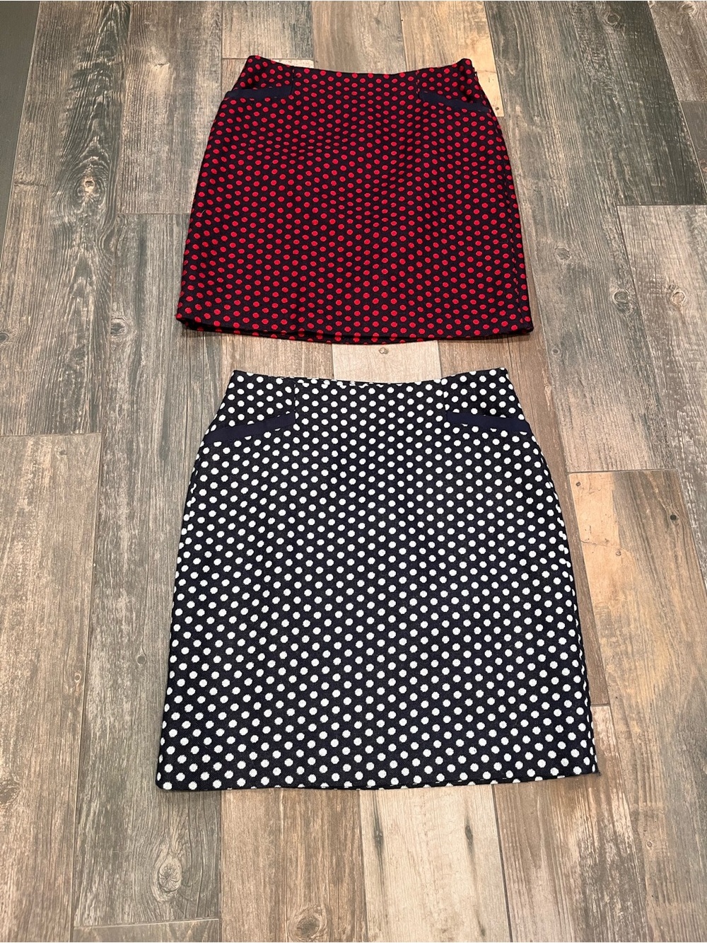 TALBOTS Wool Blend Polka Dot Pencil Skirts- Set of 2- Navy/Red, Navy/white -6p